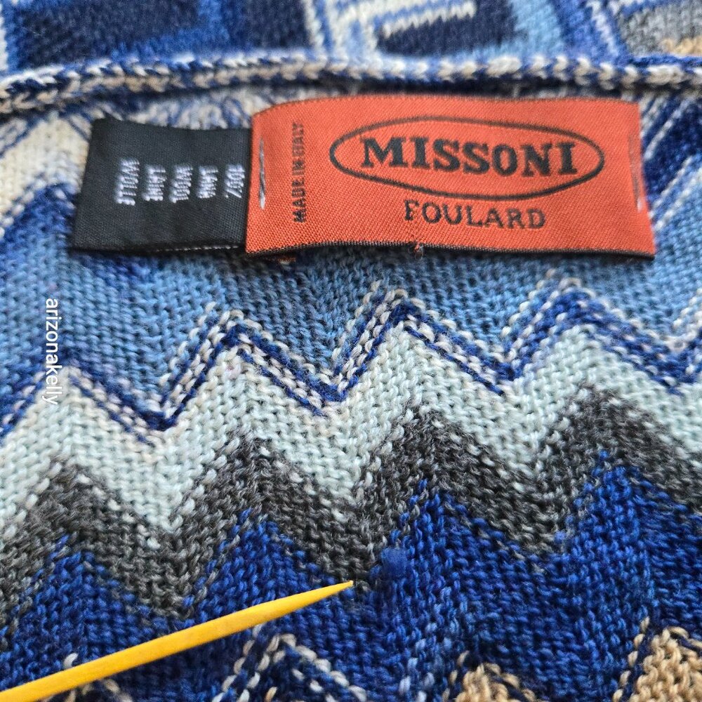 MIssoni 100% Wool Blue Zig Zag Scarf - Picture 4 of 15